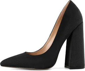 SAMMITOP Women's Chunky High Heel Pumps Pointed Toe Slip On Party Dress Shoes