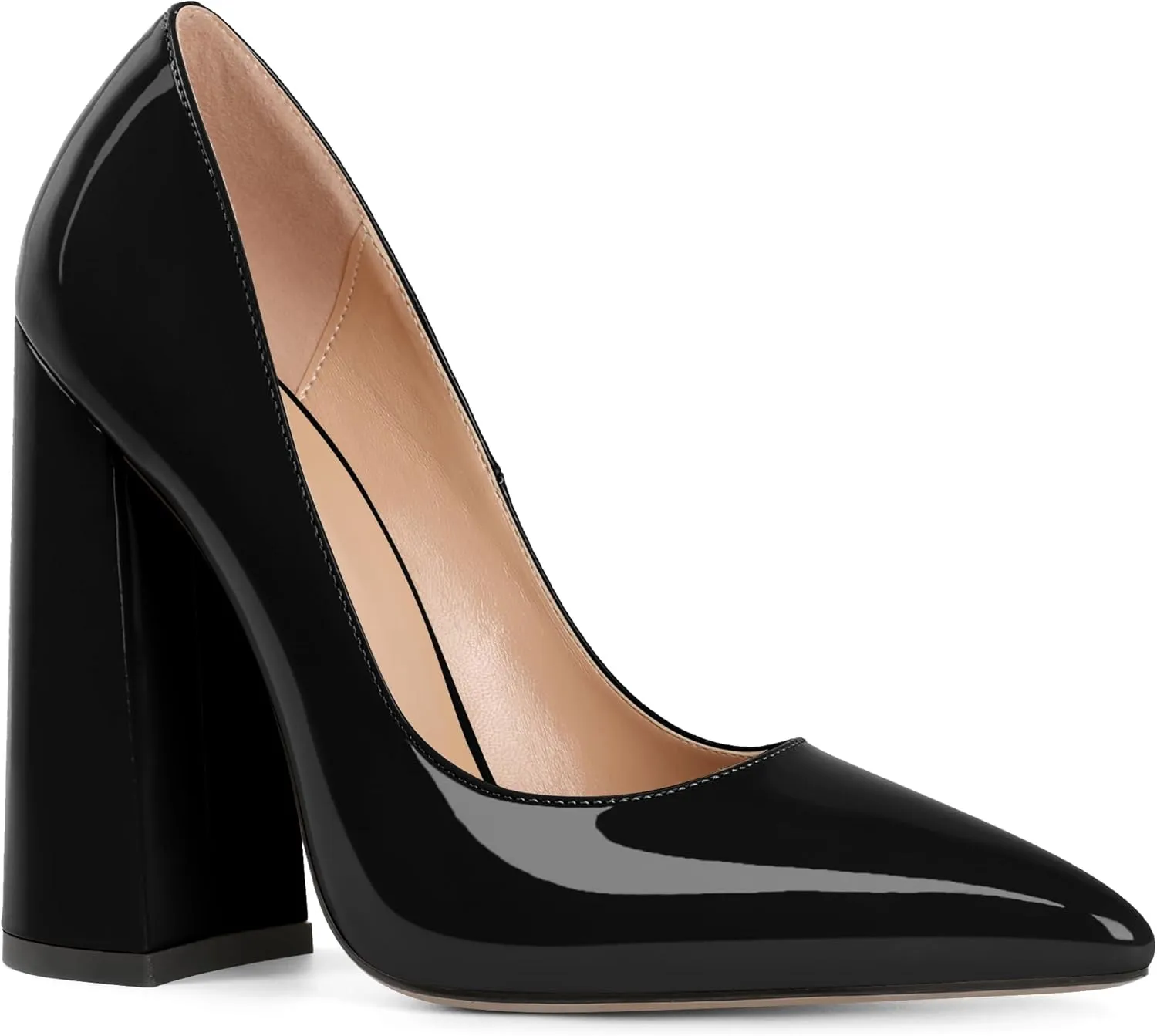 SAMMITOP Women's Chunky High Heel Pumps Pointed Toe Slip On Party Dress Shoes