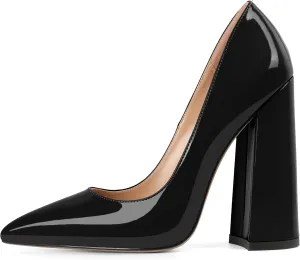 SAMMITOP Women's Chunky High Heel Pumps Pointed Toe Slip On Party Dress Shoes