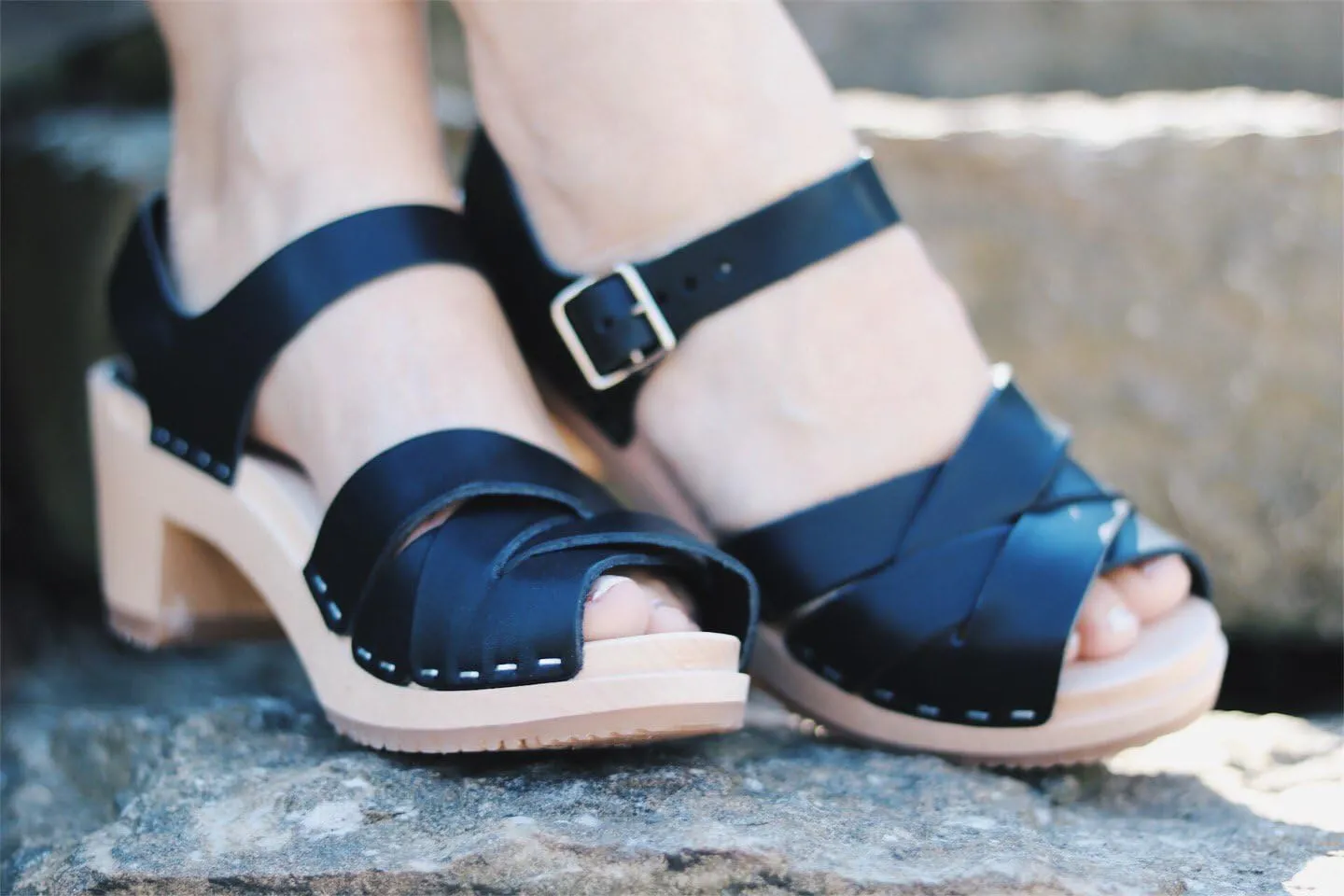 Sandgrens Handmade Swedish Wood Clogs for Women, High Heel Sandals | Rio Grande High