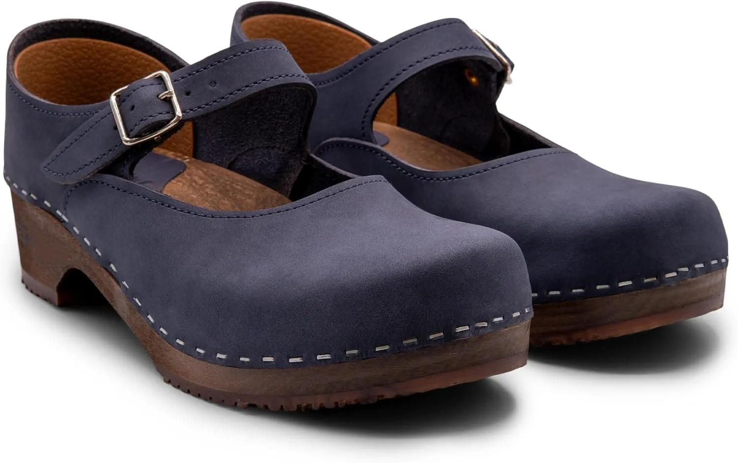 Sandgrens Handmade Swedish Wood Clogs for Women, Low Heel Sandals | Mary Jane