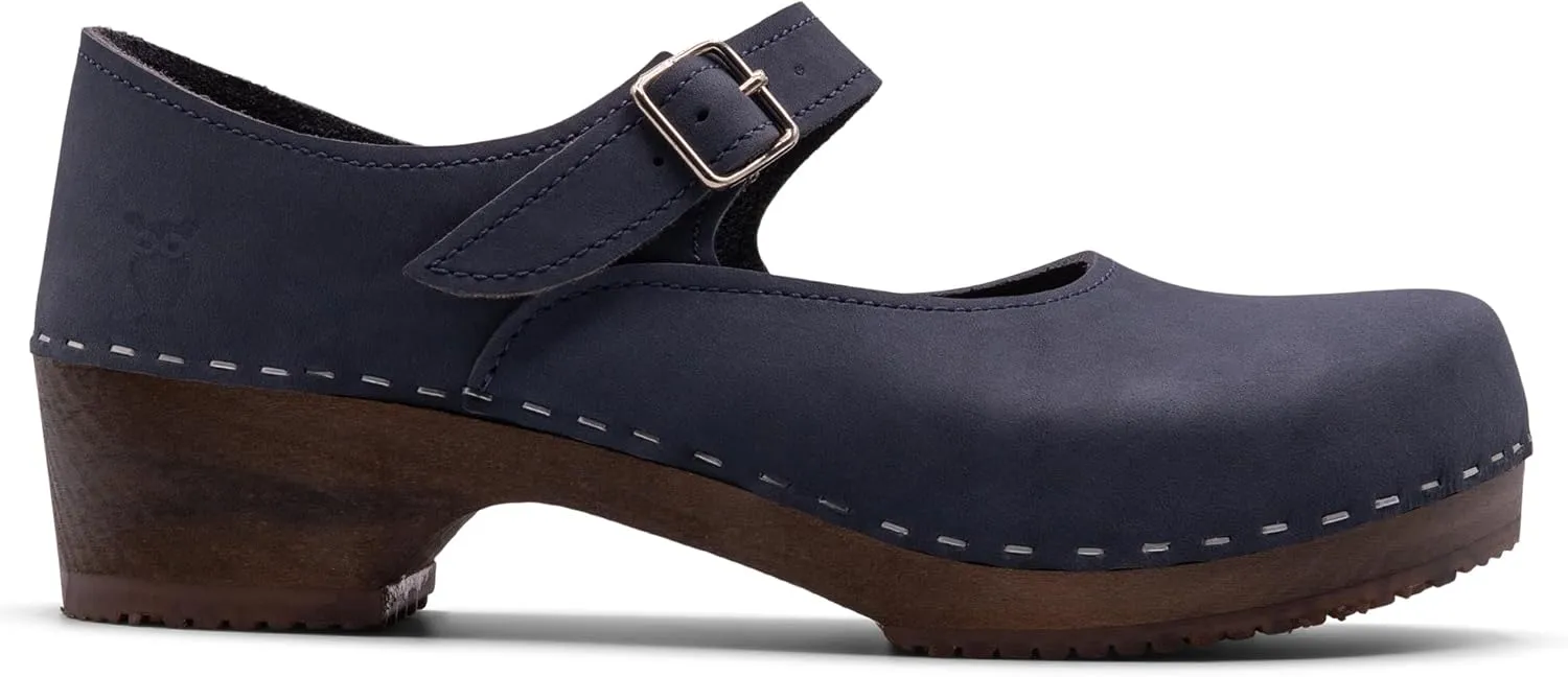 Sandgrens Handmade Swedish Wood Clogs for Women, Low Heel Sandals | Mary Jane