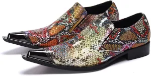 Santimon Mens Slip On Dress Loafers Multicolor Formal Oiled Poured Painting Casual Smoking Breathable Tuxedo Metal Pointed Tip for Party Wedding Shoes