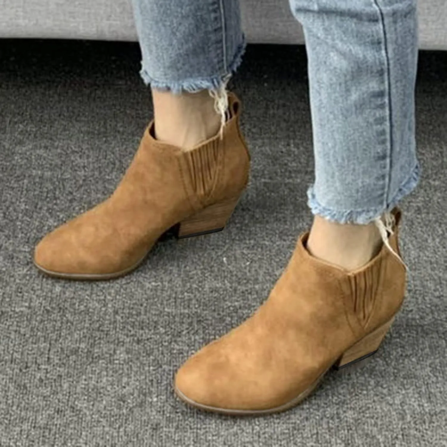 SBGMoSJ Women's Leather Ankle Boots Shoes Zipper Winter Booties White Ankle Boots for Women Wide Blowfish Grey Booties Women Ankle Boots with Heel Women Booties Low Heel Womens White Western Boots