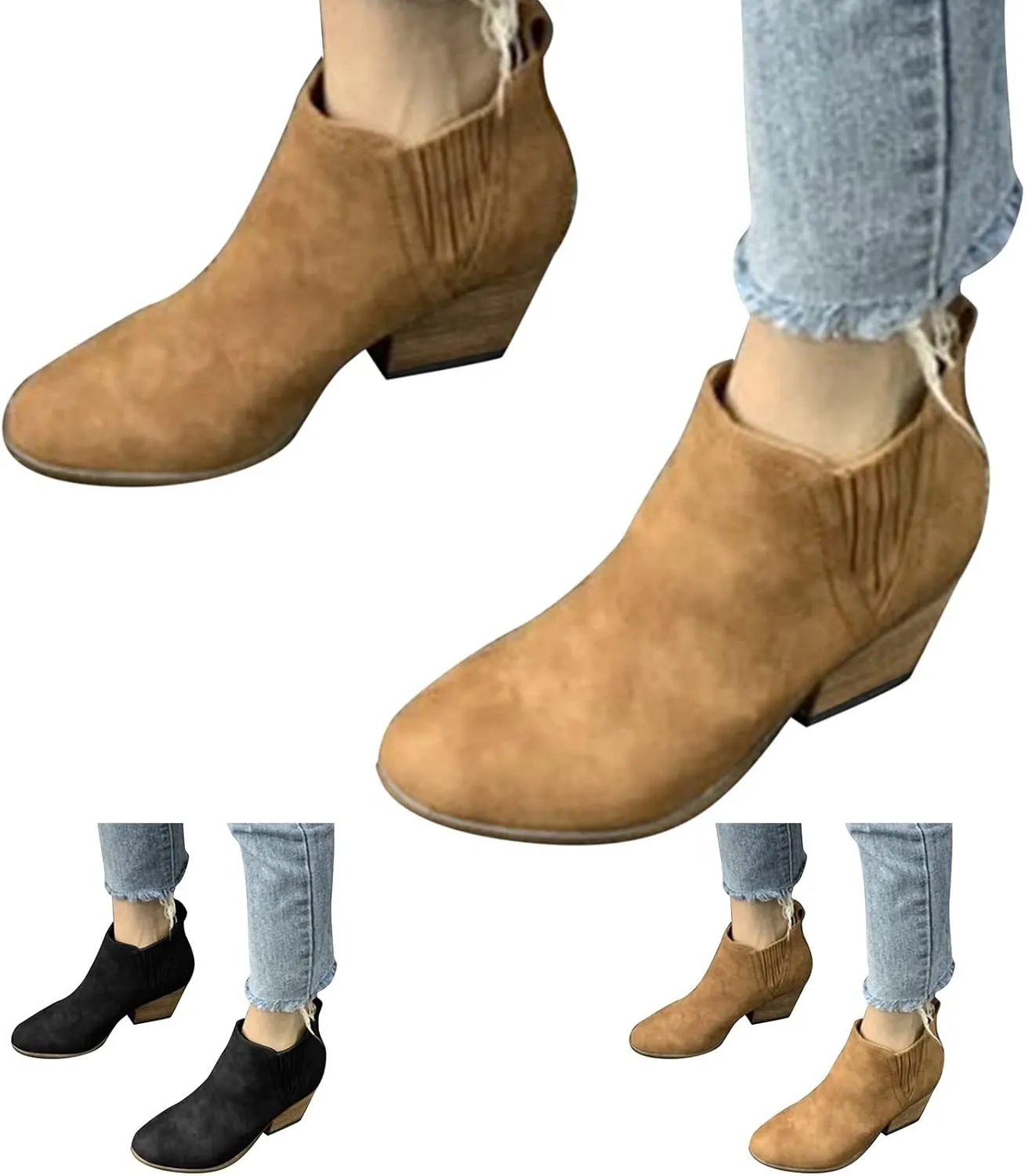 SBGMoSJ Women's Leather Ankle Boots Shoes Zipper Winter Booties White Ankle Boots for Women Wide Blowfish Grey Booties Women Ankle Boots with Heel Women Booties Low Heel Womens White Western Boots