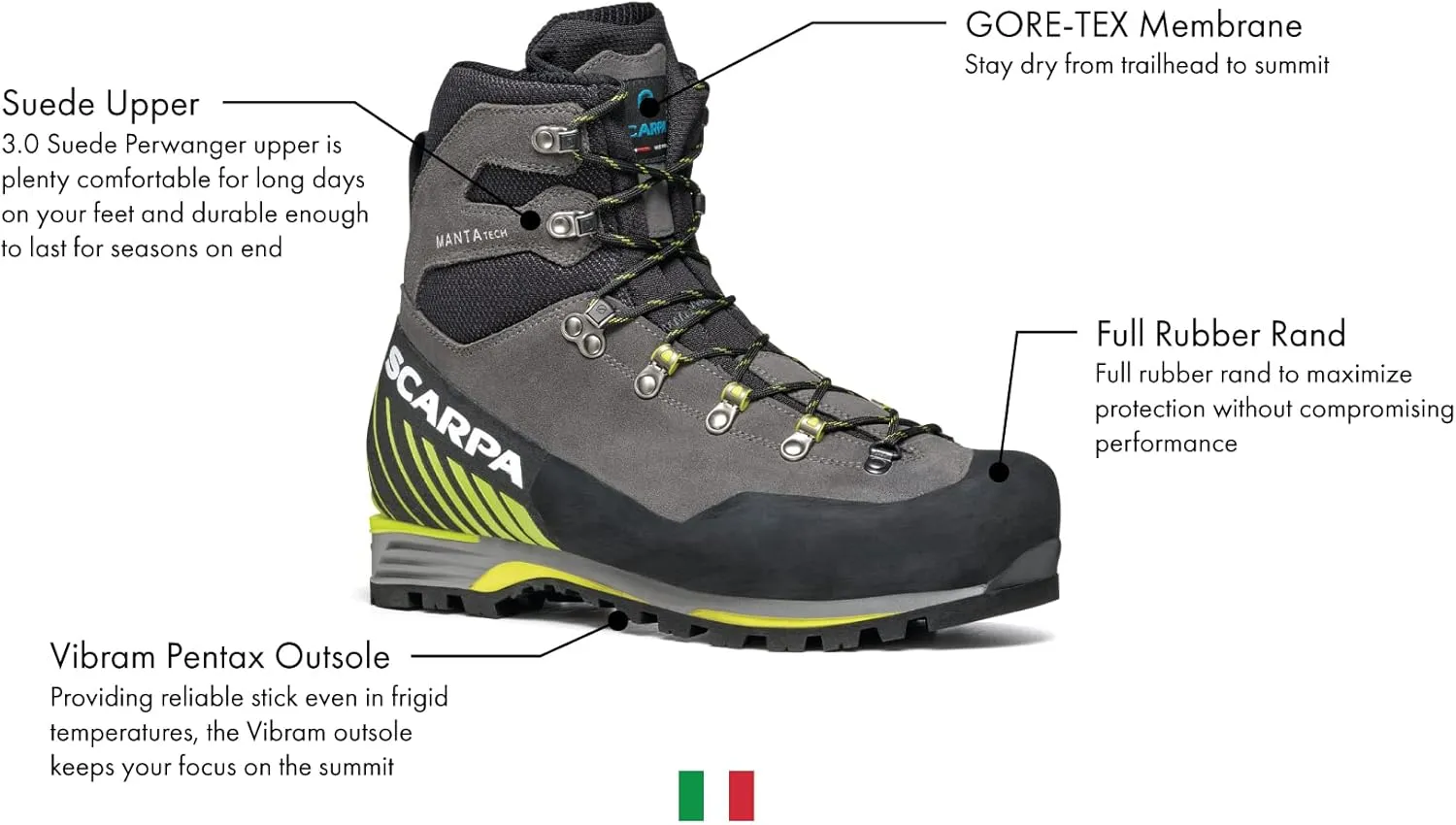 SCARPA Men's Manta Tech GTX Waterproof Gore-Tex Boots for Hiking and Mountaineering
