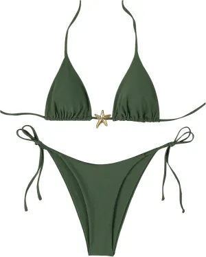 SHENHE Women's Triangle String Bikini Set 2 Piece Halter Swimsuits Starfish Metal Linked Swim Set