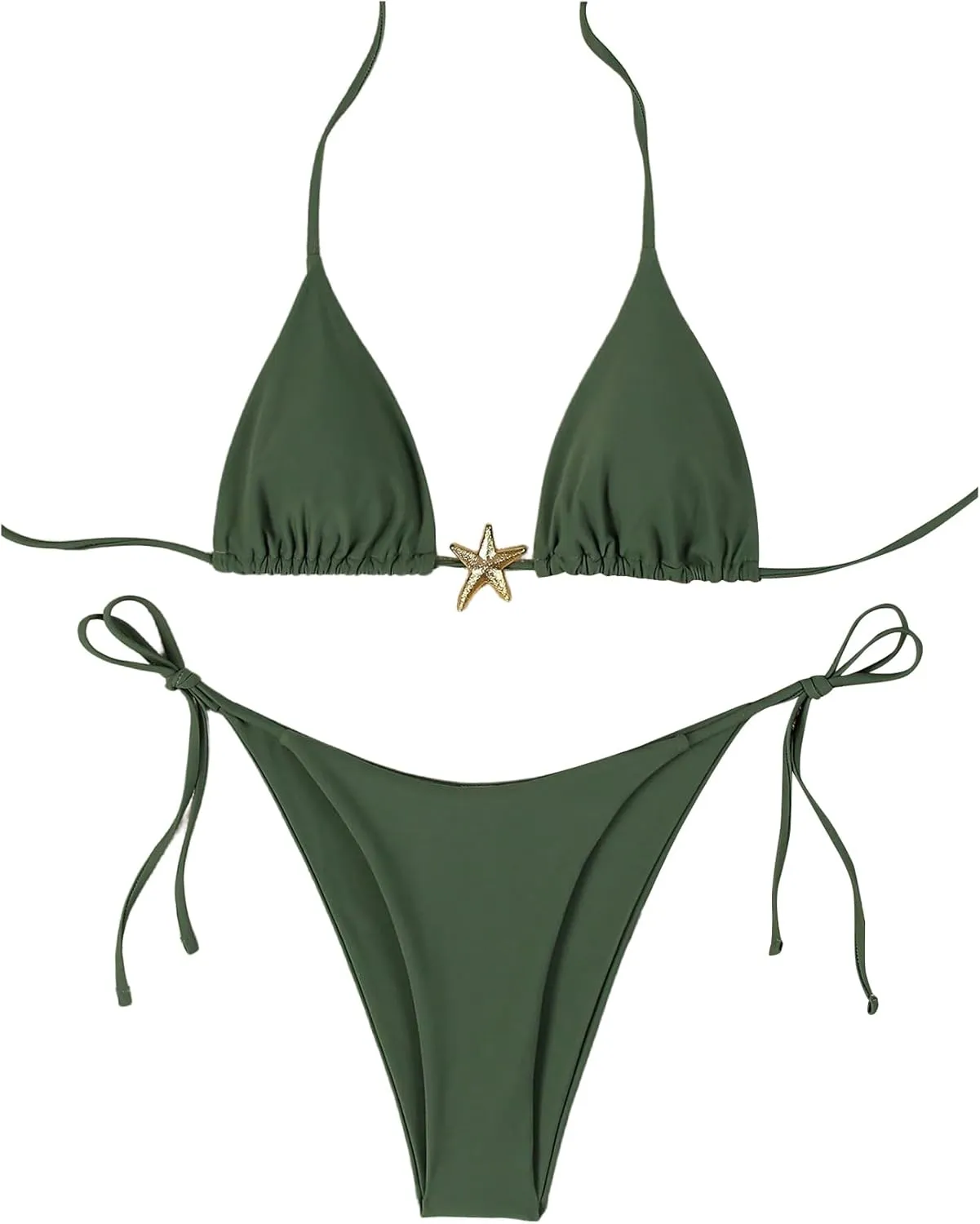 SHENHE Women's Triangle String Bikini Set 2 Piece Halter Swimsuits Starfish Metal Linked Swim Set