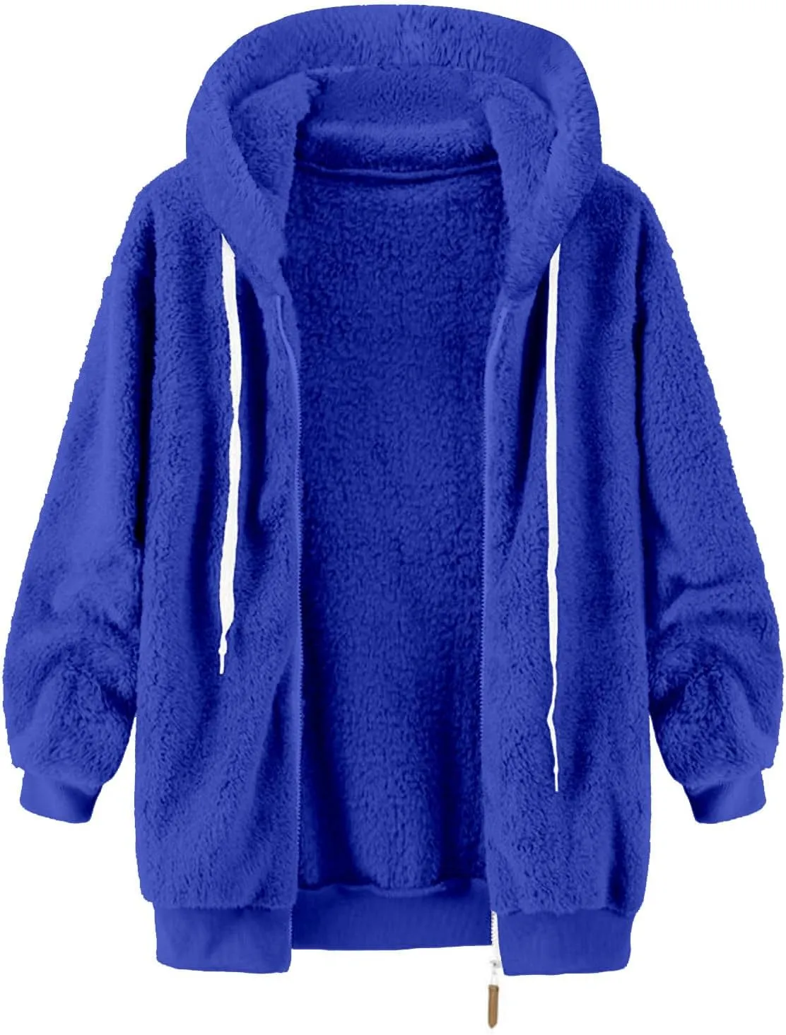 Sherpa Fleece Jacket For Women Full Zip Oversized Long Sleeve Hooded Fuzzy Cardigan Coat Fashion Winter Outwear