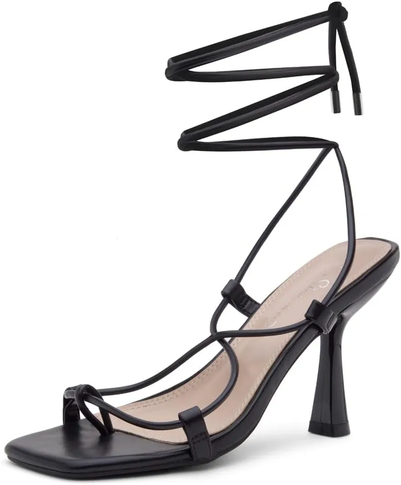 Shoe Land SL-Nadine Women's Lace-Up Heels, Square Open Toe Ankle-Wrapped Tie-Up Heeled Sandals, Dressy Stiletto Strappy Sandals for Prom, Party, and Wedding