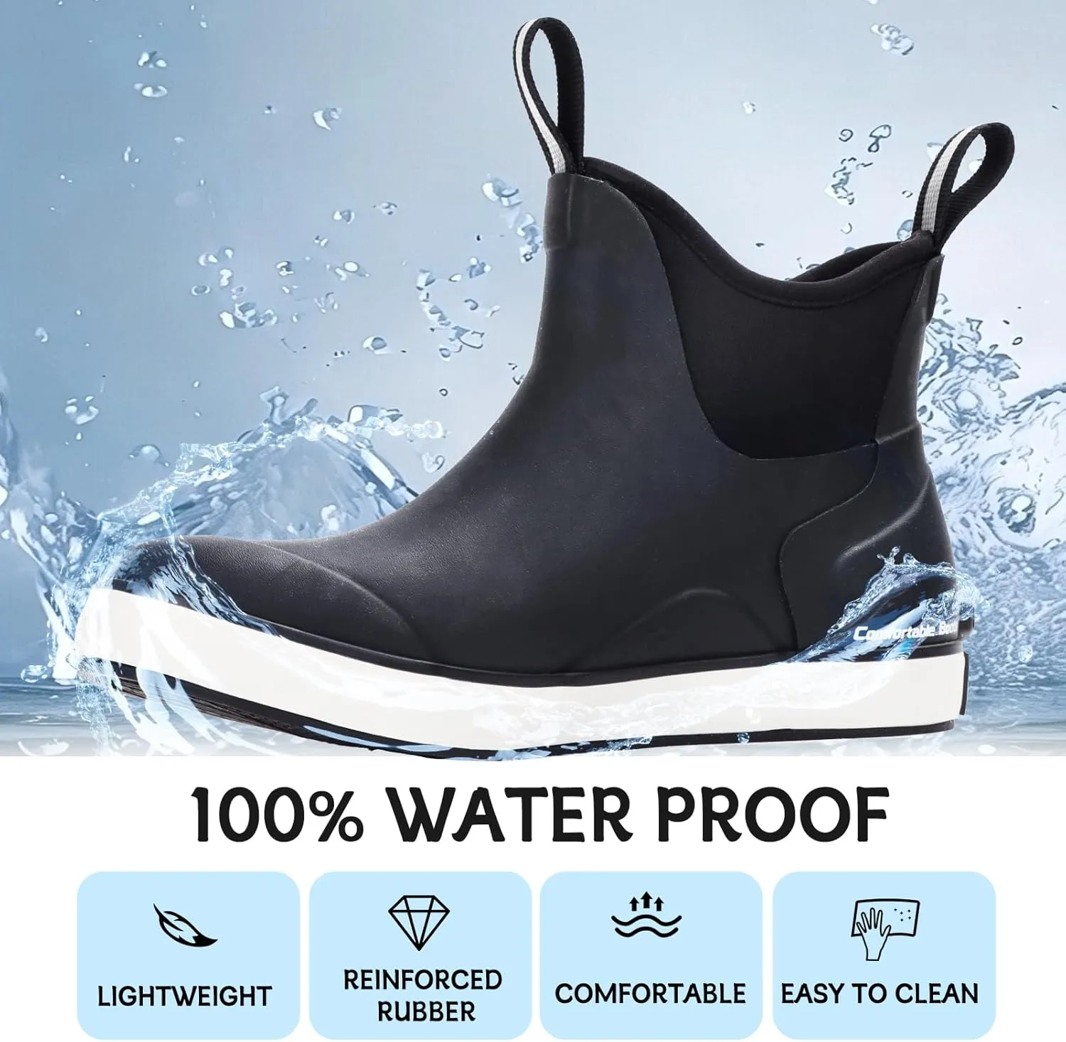Showave Women's Rain Boots, Waterproof Ankle Rubber Deck Boots, Insulated Neoprene Non-Slip Boots, Lightweight Outdoor Hunting Fishing Garden Boots for Women