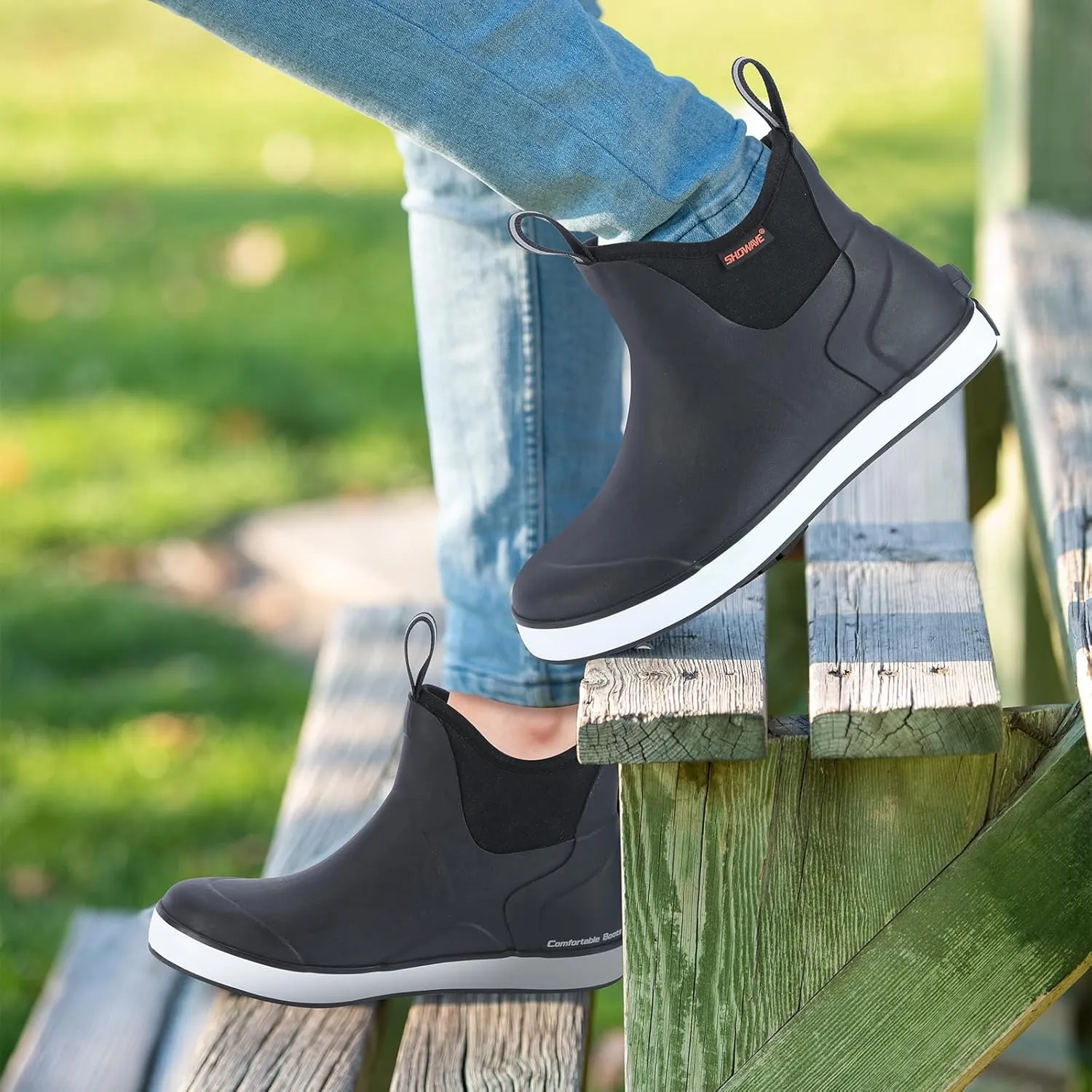 Showave Women's Rain Boots, Waterproof Ankle Rubber Deck Boots, Insulated Neoprene Non-Slip Boots, Lightweight Outdoor Hunting Fishing Garden Boots for Women