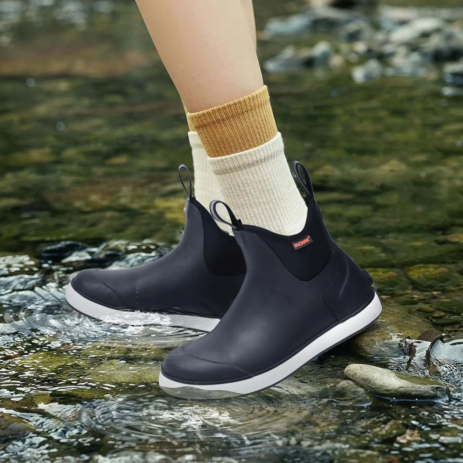 Showave Women's Rain Boots, Waterproof Ankle Rubber Deck Boots, Insulated Neoprene Non-Slip Boots, Lightweight Outdoor Hunting Fishing Garden Boots for Women