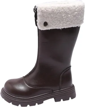 Side Zipper Leather Boots For Girls Kids Toddler Childrens 𝐖aterproof Shoes Outdoor Dress Dance Fuzzy Soft Mid Boots