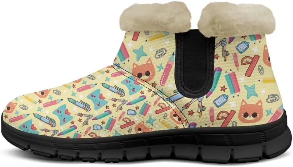 Snow Boots Cute Corgi Shoes Women Fur Lined Winter Unisex Shoes Anti-Slip Lightweight Ankle Boots for Walking Hiking