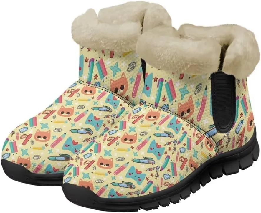 Snow Boots Cute Corgi Shoes Women Fur Lined Winter Unisex Shoes Anti-Slip Lightweight Ankle Boots for Walking Hiking