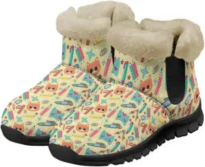 Snow Boots Cute Corgi Shoes Women Fur Lined Winter Unisex Shoes Anti-Slip Lightweight Ankle Boots for Walking Hiking