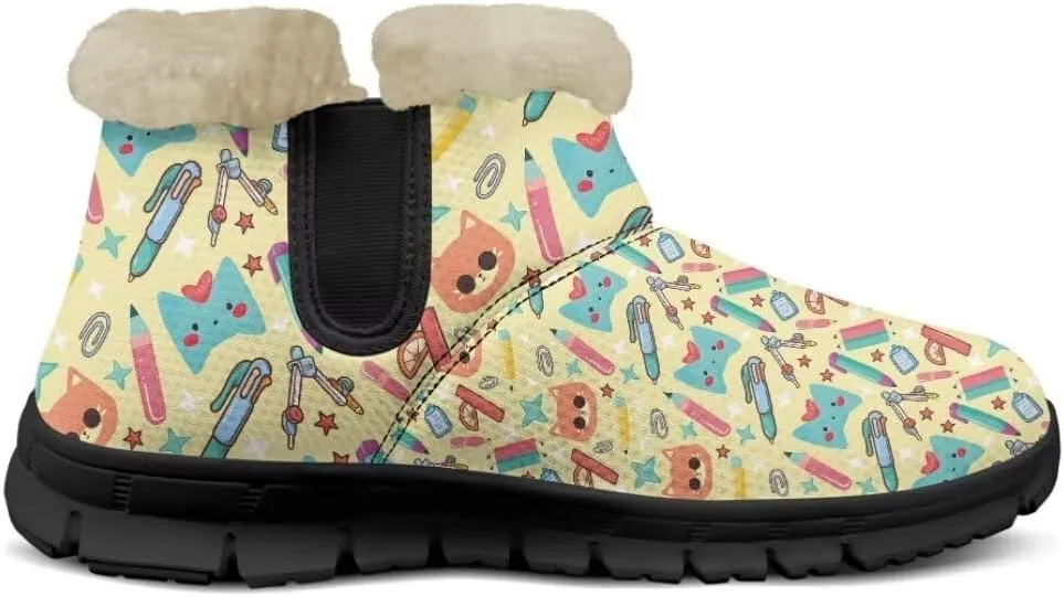 Snow Boots Cute Corgi Shoes Women Fur Lined Winter Unisex Shoes Anti-Slip Lightweight Ankle Boots for Walking Hiking