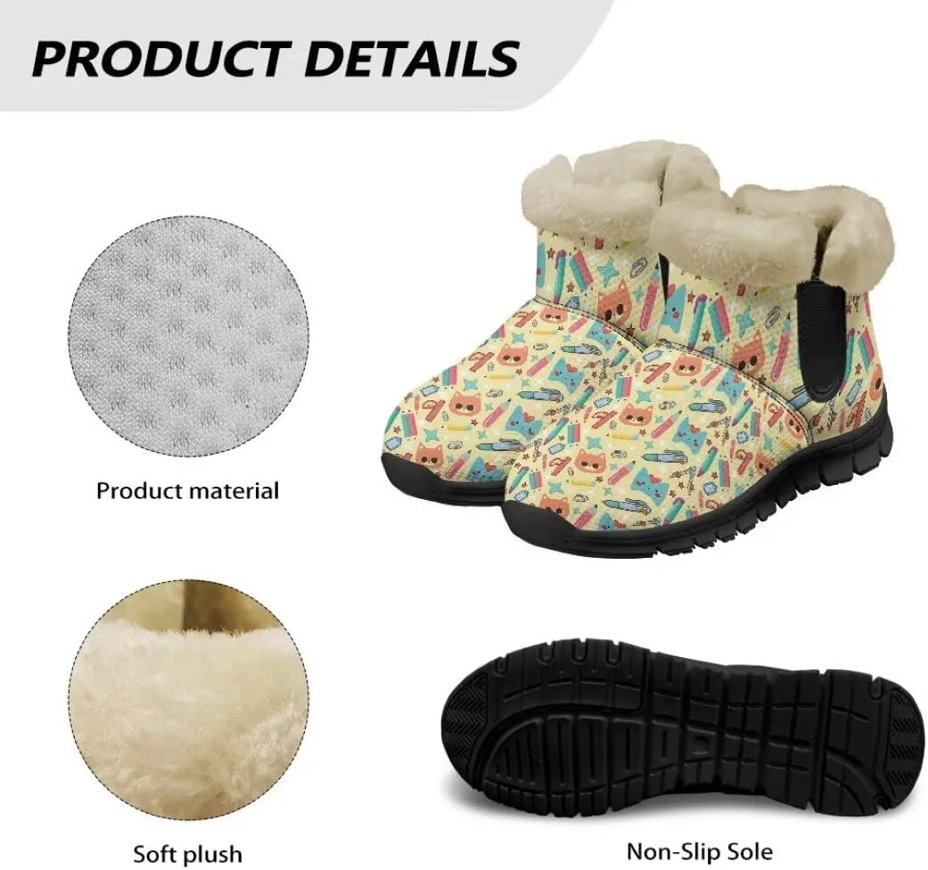 Snow Boots Cute Corgi Shoes Women Fur Lined Winter Unisex Shoes Anti-Slip Lightweight Ankle Boots for Walking Hiking