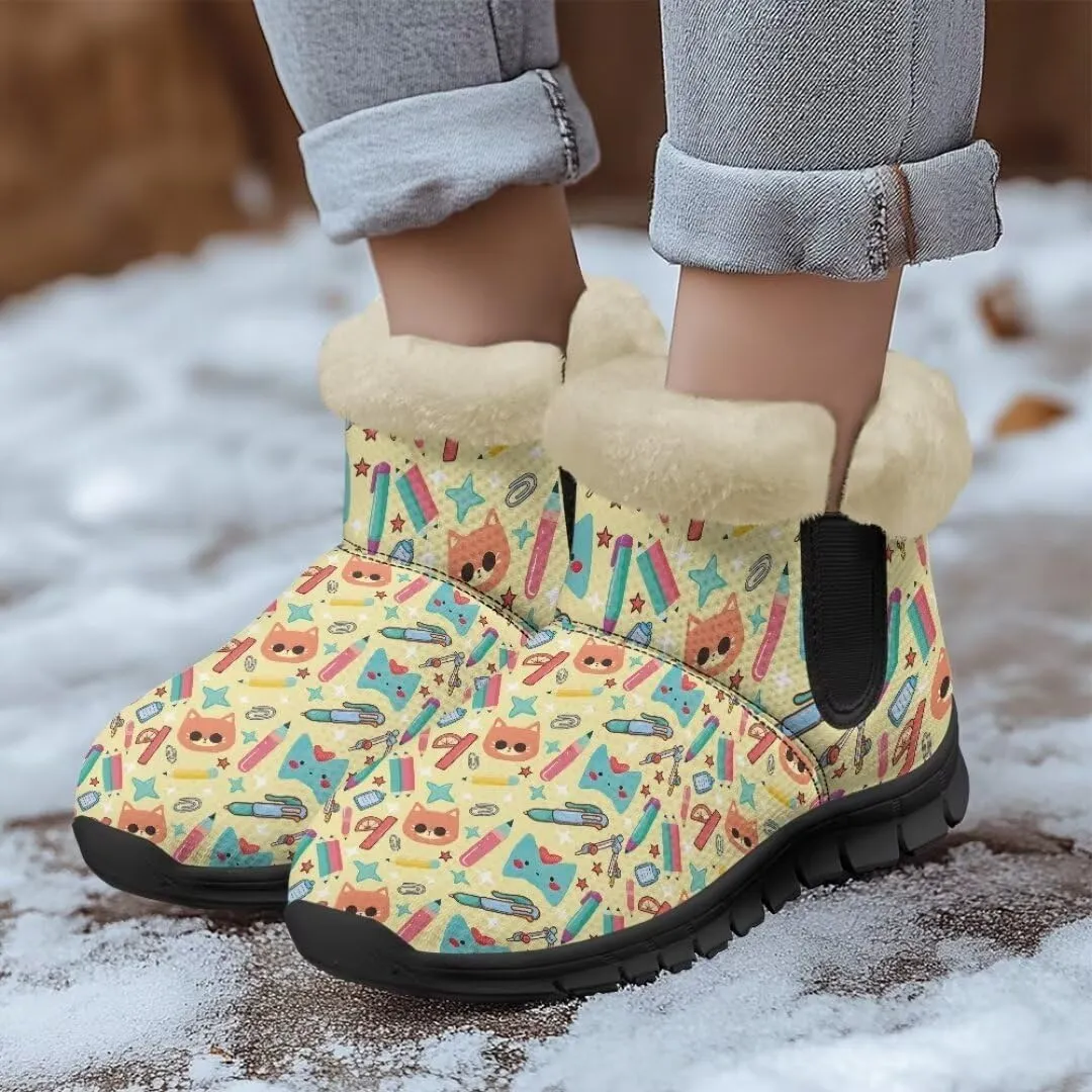 Snow Boots Cute Corgi Shoes Women Fur Lined Winter Unisex Shoes Anti-Slip Lightweight Ankle Boots for Walking Hiking