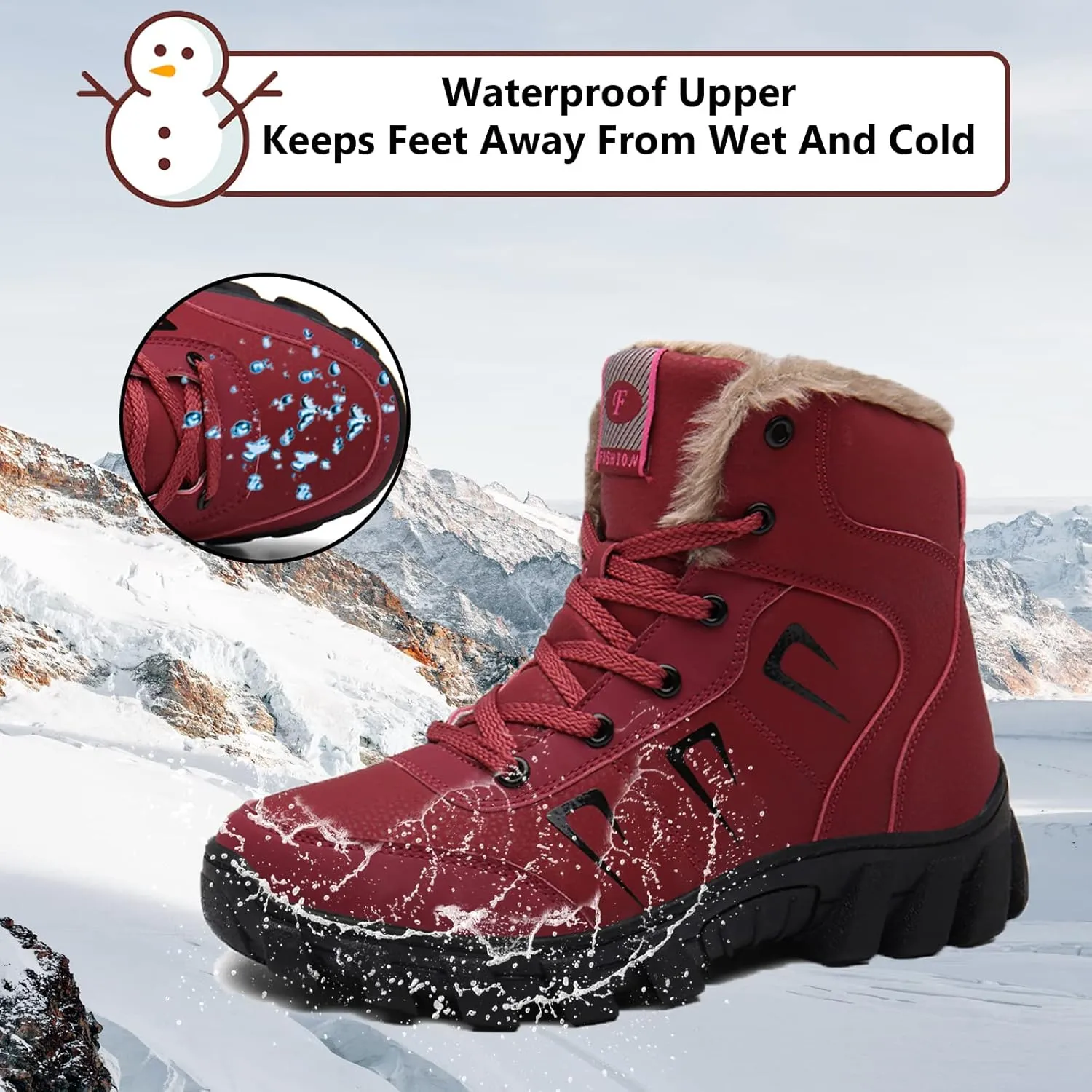 Snow Boots for Men Women Waterproof Lightweight Hiking Shoes Winter Outdoor Warm Fur Lined Trekking Boots