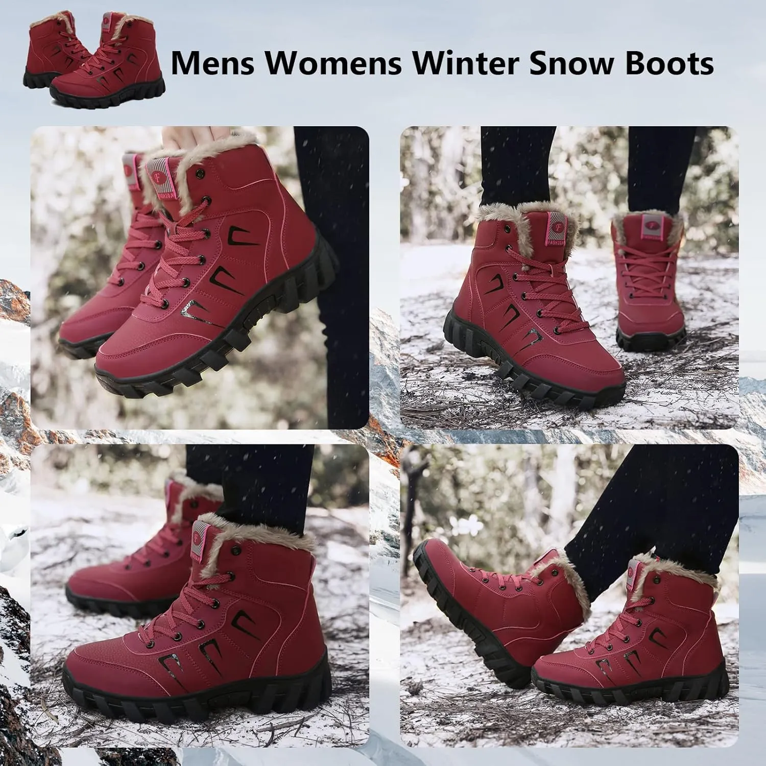 Snow Boots for Men Women Waterproof Lightweight Hiking Shoes Winter Outdoor Warm Fur Lined Trekking Boots