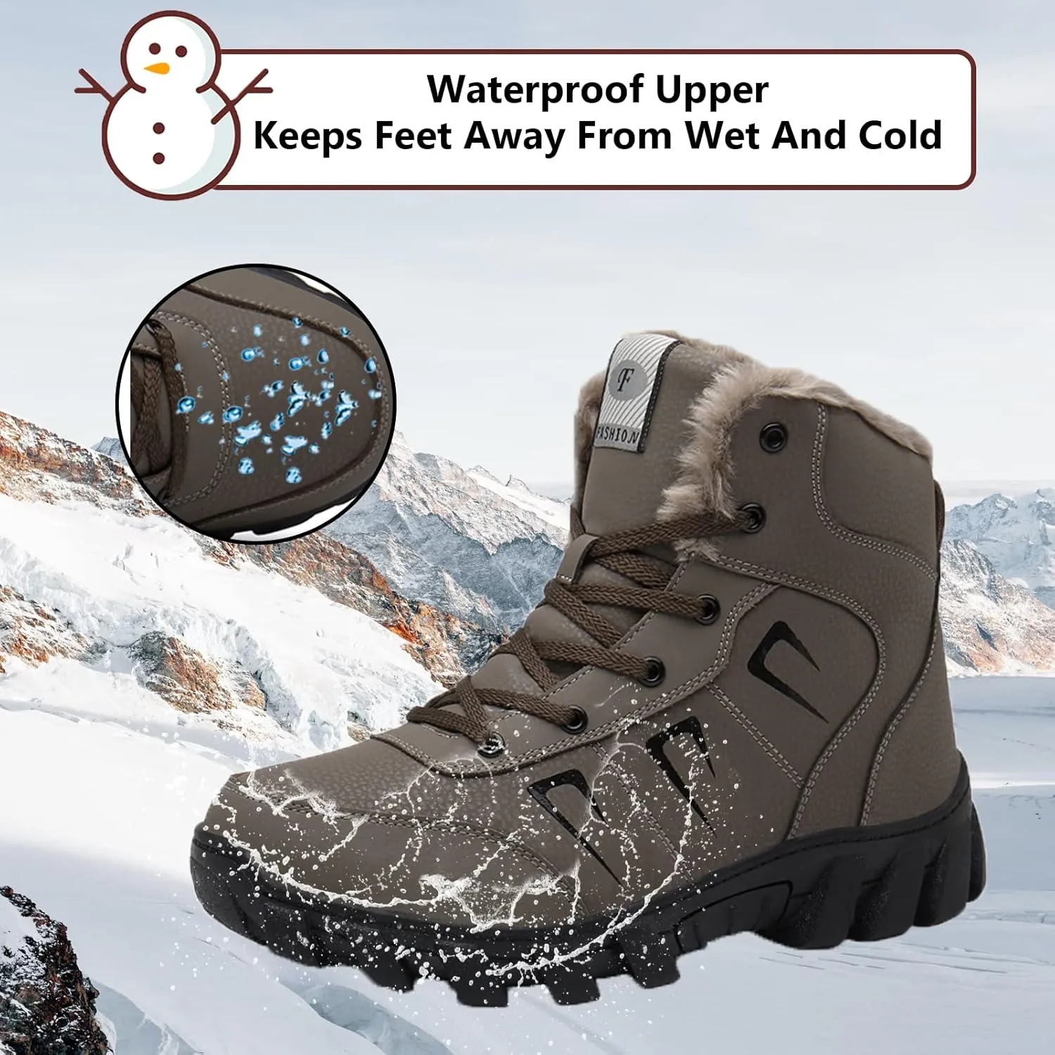 Snow Boots for Men Women Waterproof Lightweight Hiking Shoes Winter Outdoor Warm Fur Lined Trekking Boots