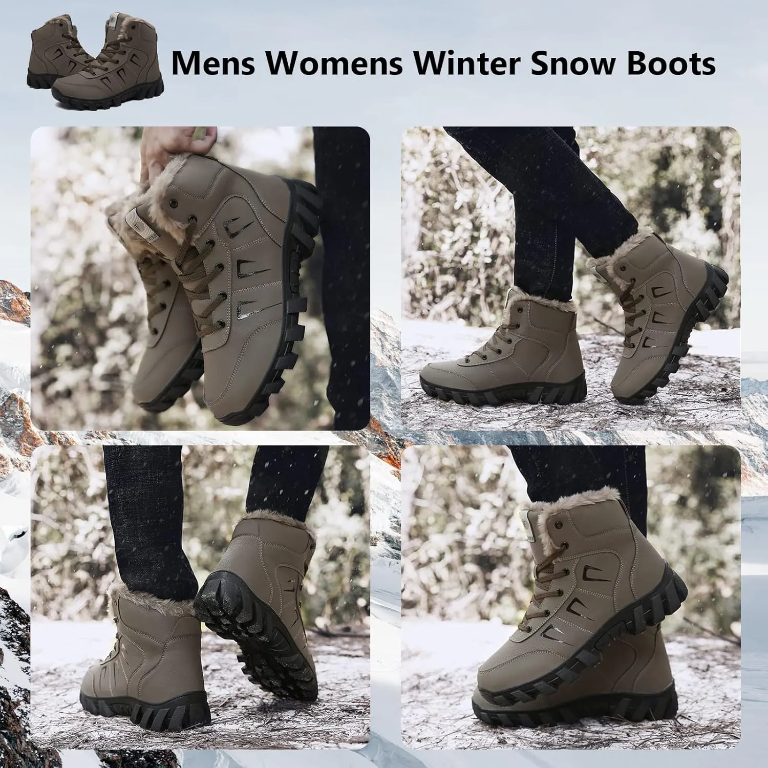Snow Boots for Men Women Waterproof Lightweight Hiking Shoes Winter Outdoor Warm Fur Lined Trekking Boots