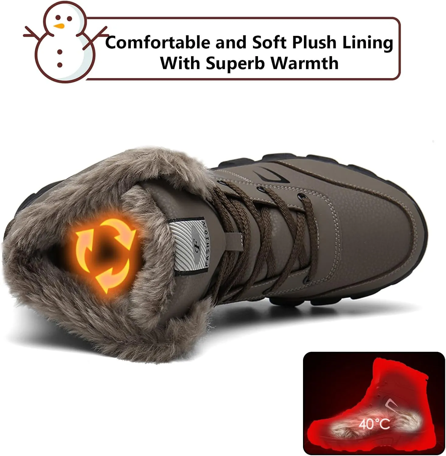 Snow Boots for Men Women Waterproof Lightweight Hiking Shoes Winter Outdoor Warm Fur Lined Trekking Boots