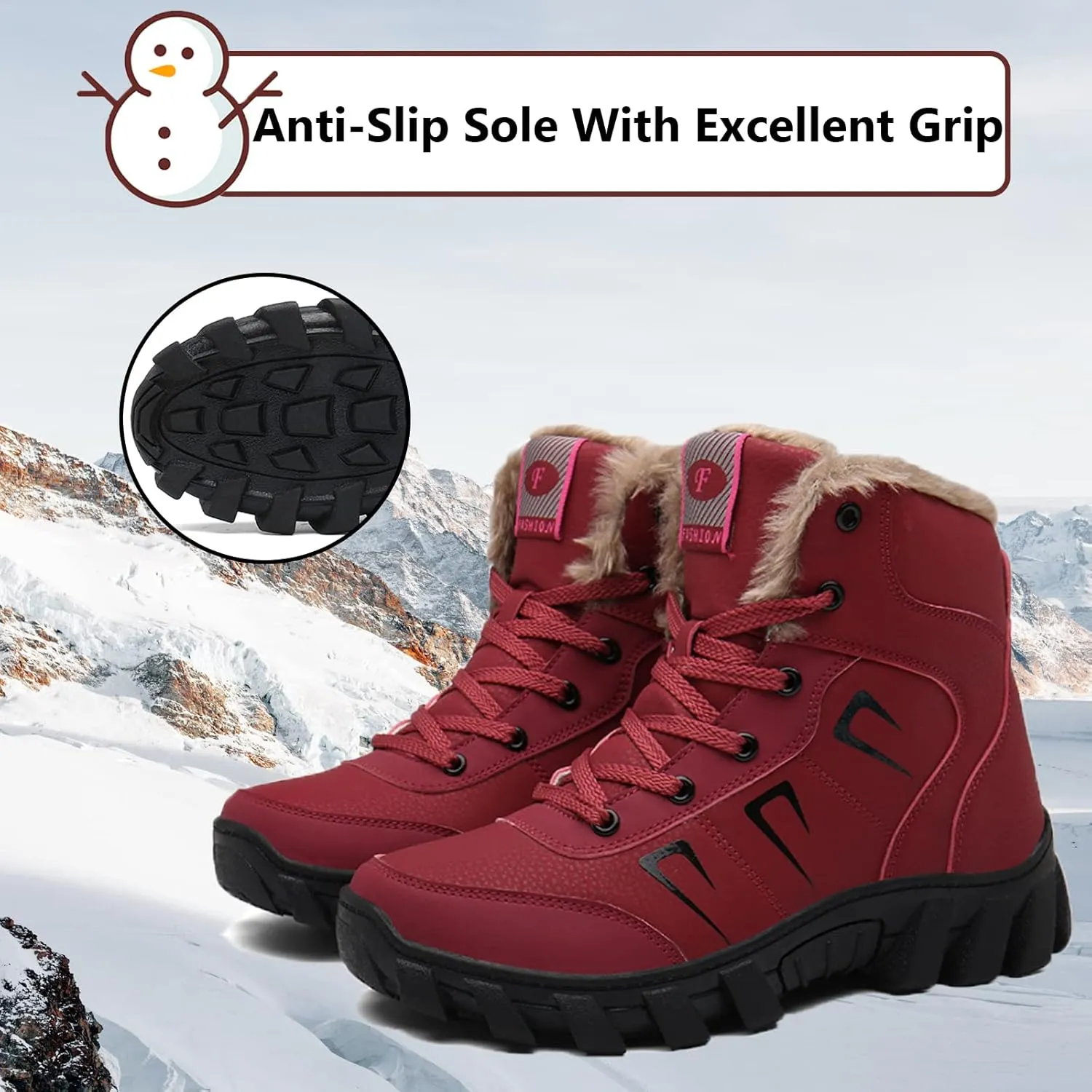 Snow Boots for Men Women Waterproof Lightweight Hiking Shoes Winter Outdoor Warm Fur Lined Trekking Boots