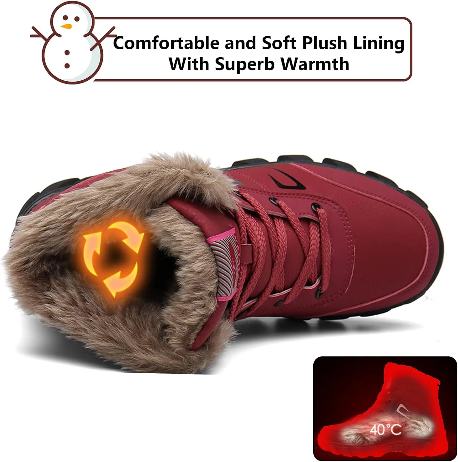 Snow Boots for Men Women Waterproof Lightweight Hiking Shoes Winter Outdoor Warm Fur Lined Trekking Boots