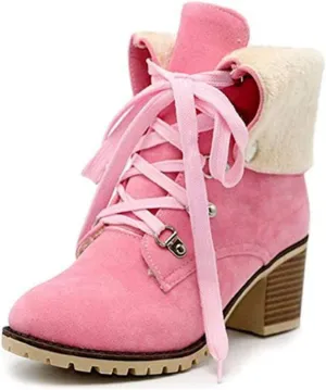 SO SIMPOK Womens Lace Up Fur Winter Snow Boots Block Heel Ankle Boots Warm Suede Outdoor Chunky Heel Booties