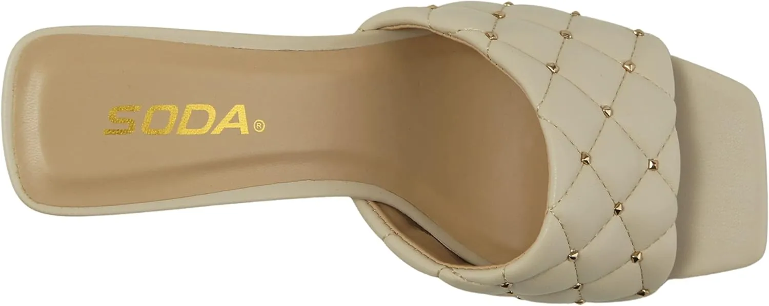 Soda JELLO ~ Women Slip On Diamond Quilted Stud Gem Jewel Fashion Flat Heel Sandal