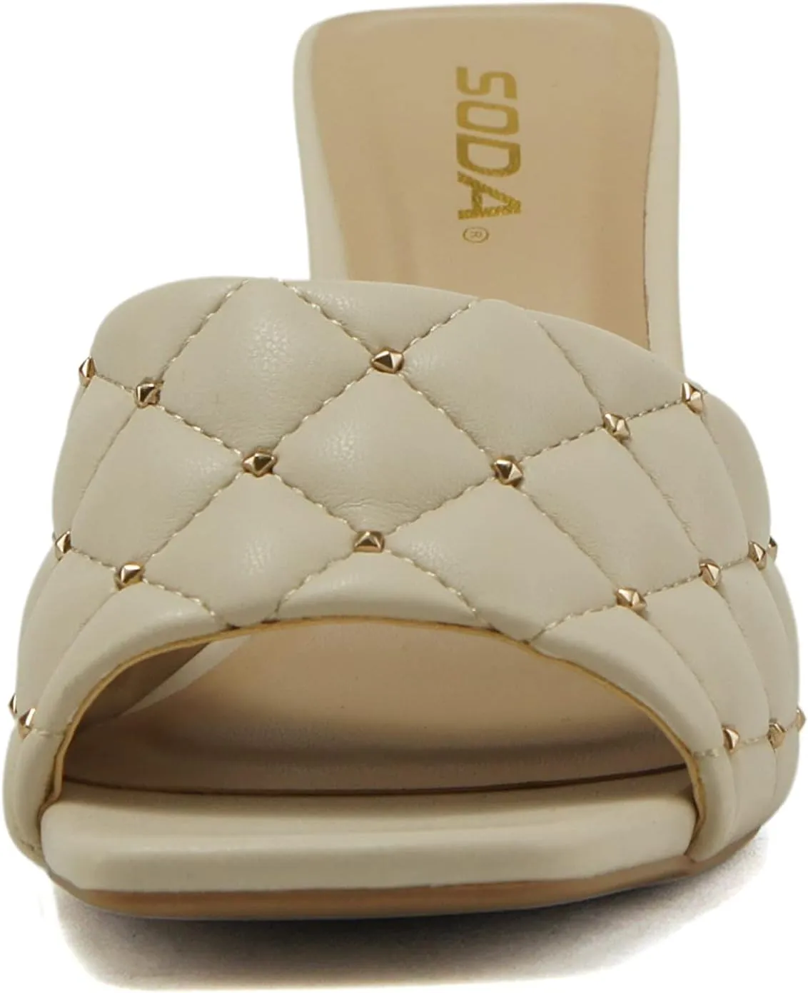 Soda JELLO ~ Women Slip On Diamond Quilted Stud Gem Jewel Fashion Flat Heel Sandal