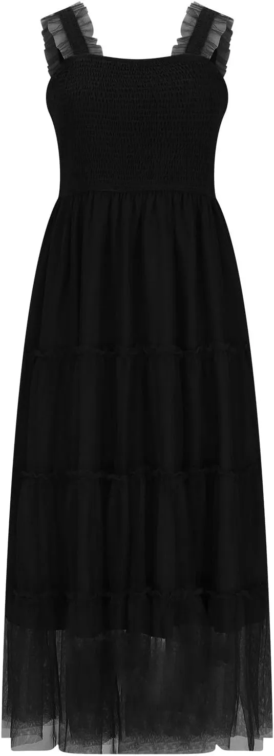 Square Neck Smocked Maxi Dress for Women with Ruffled Straps TieBoho Beach Dress