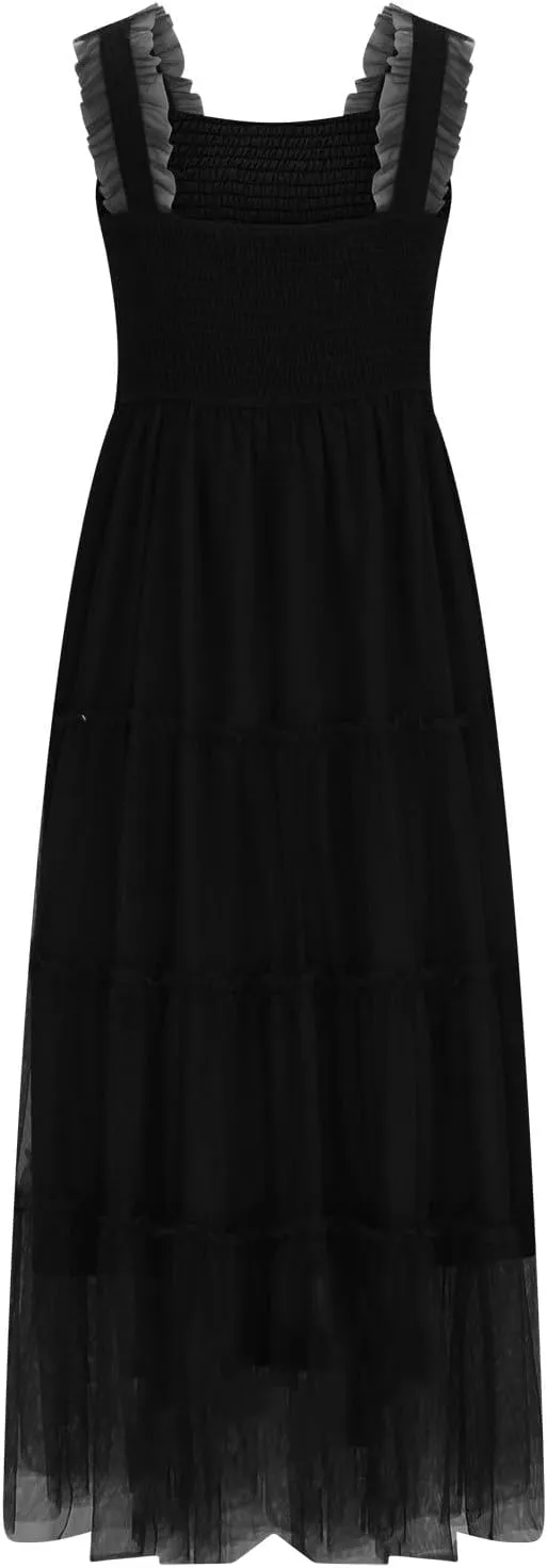 Square Neck Smocked Maxi Dress for Women with Ruffled Straps TieBoho Beach Dress