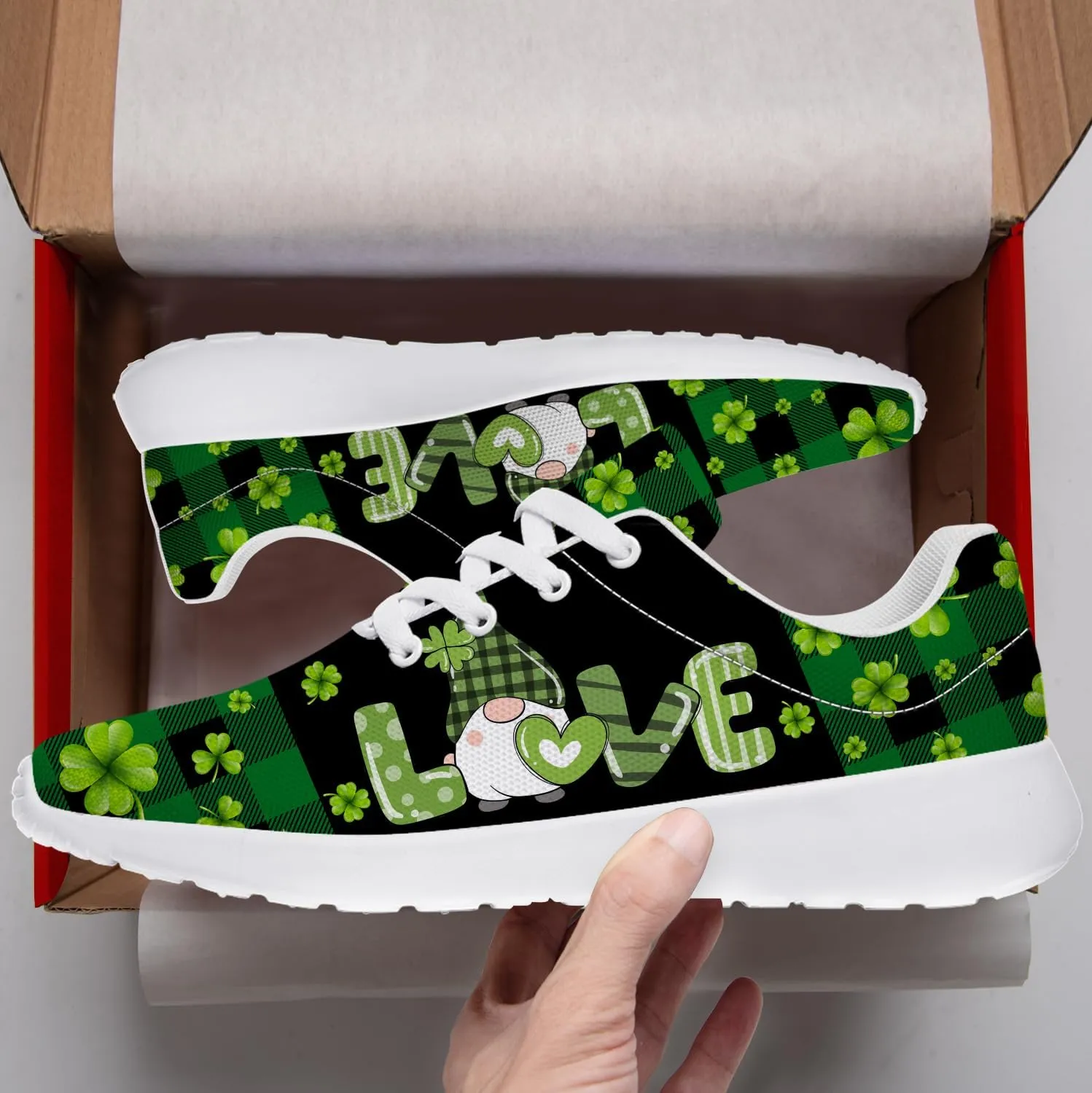 St Patricks Day Gnomes Shoes for Women Tennis Shoes Shamrocks Sneakers Irish Gifts for Women Men