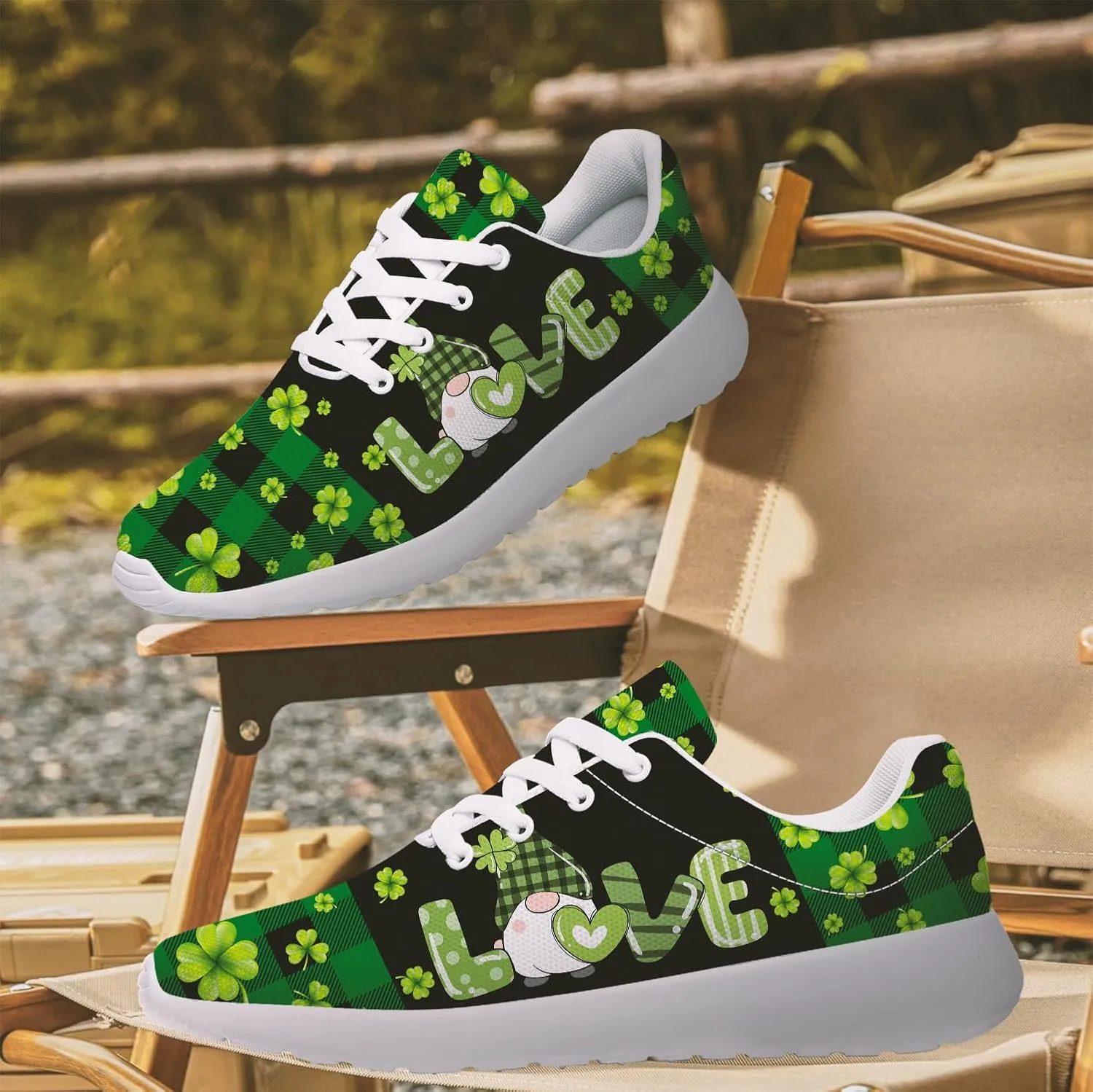 St Patricks Day Gnomes Shoes for Women Tennis Shoes Shamrocks Sneakers Irish Gifts for Women Men