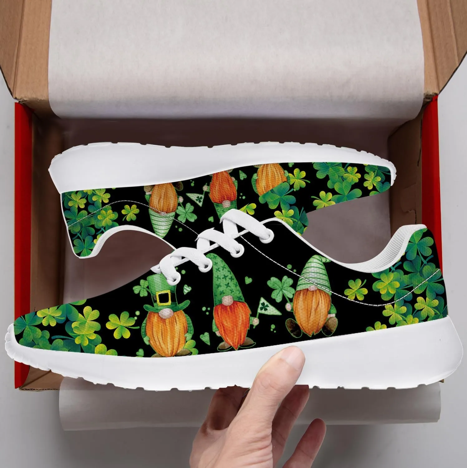 St Patricks Day Gnomes Shoes for Women Tennis Shoes Shamrocks Sneakers Irish Gifts for Women Men