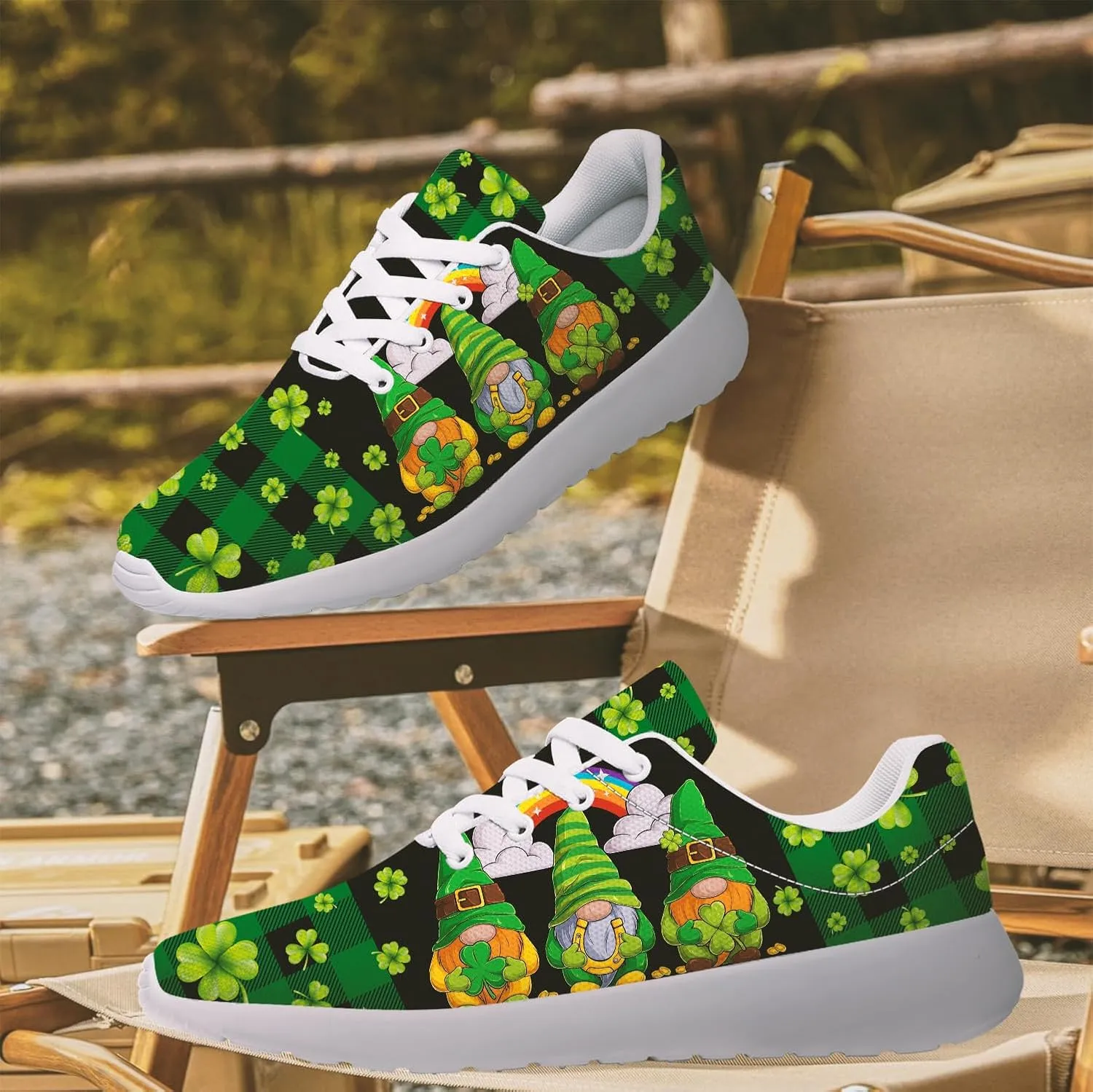 St Patricks Day Gnomes Shoes for Women Tennis Shoes Shamrocks Sneakers Irish Gifts for Women Men