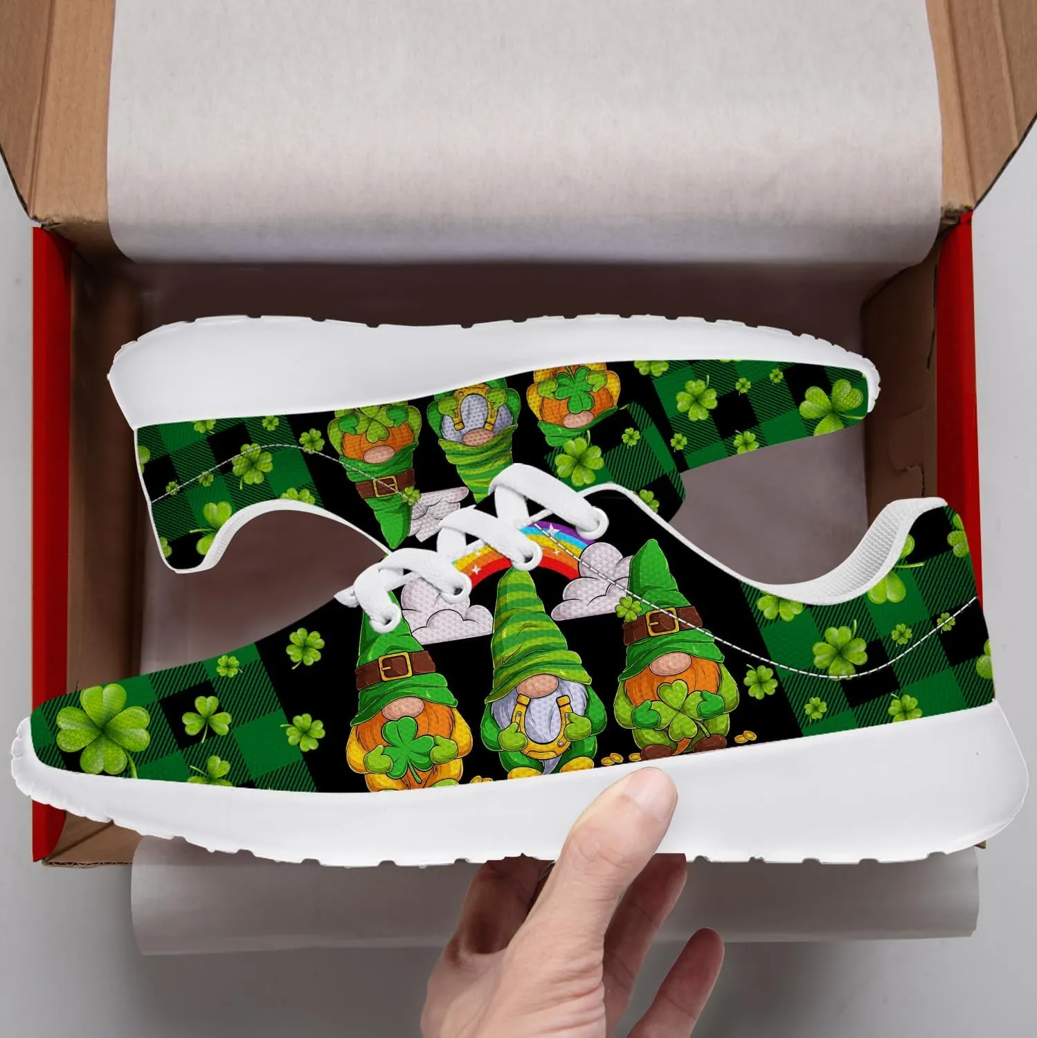 St Patricks Day Gnomes Shoes for Women Tennis Shoes Shamrocks Sneakers Irish Gifts for Women Men