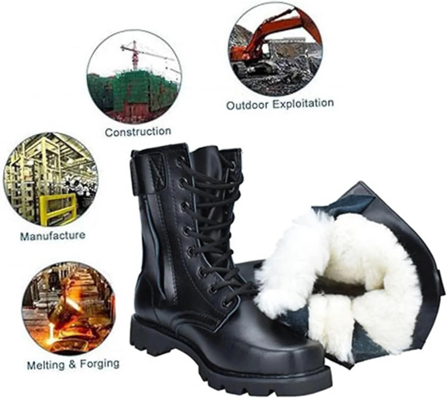 Steel Toe Boots for Men, Mens Winter Warm Fur Lined High Top Steel Toe Boots with Side Zipper, Waterproof Heavy Duty Safety Shoes with Puncture Protection, for Construction Work