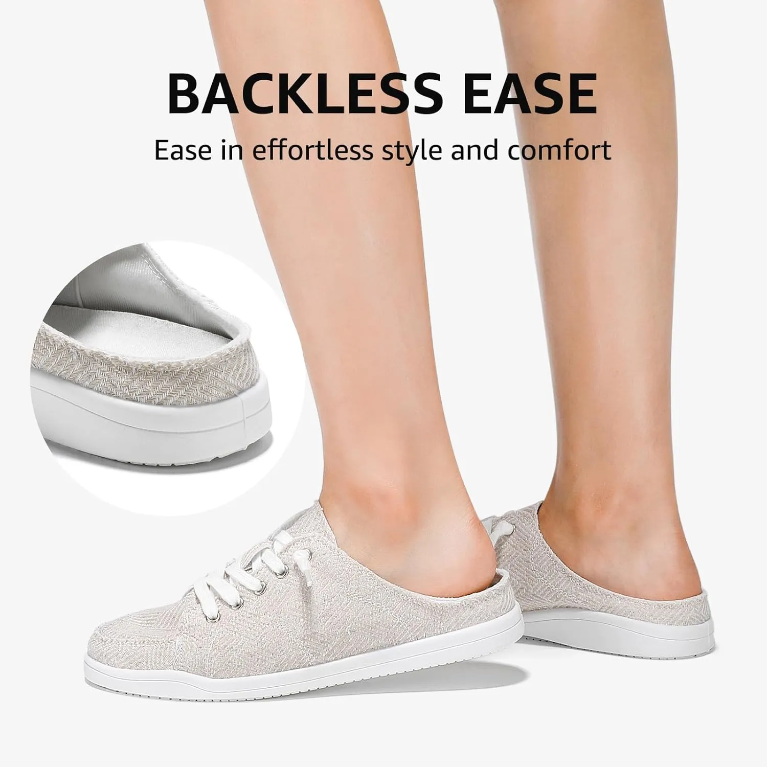 STQ Slip On Mule Sneakers Slide on Canvas Shoes Casual Blackless Orthopedic Shoes with Arch Support Warm Wood Beige Size 8.5