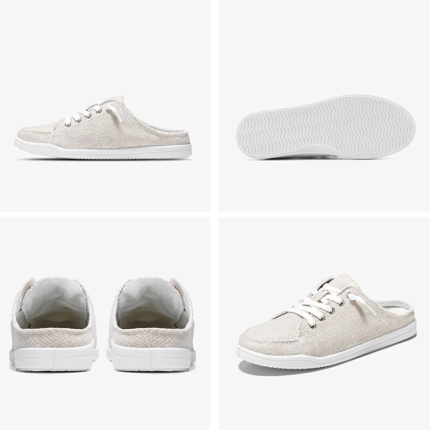 STQ Slip On Mule Sneakers Slide on Canvas Shoes Casual Blackless Orthopedic Shoes with Arch Support Warm Wood Beige Size 8.5