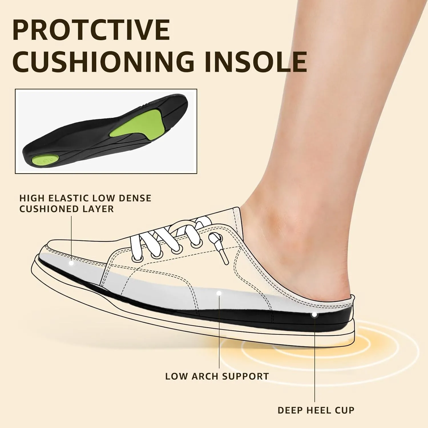 STQ Slip On Mule Sneakers Slide on Canvas Shoes Casual Blackless Orthopedic Shoes with Arch Support Warm Wood Beige Size 8.5
