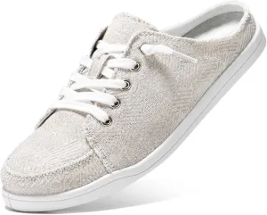 STQ Slip On Mule Sneakers Slide on Canvas Shoes Casual Blackless Orthopedic Shoes with Arch Support Warm Wood Beige Size 8.5