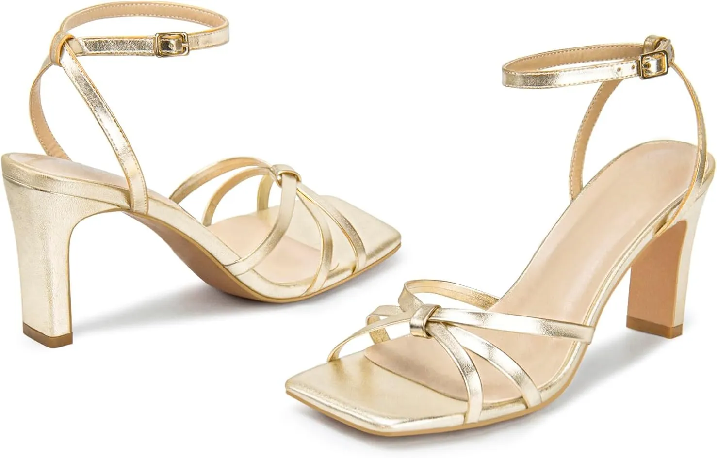 Strappy Heels for Women Lace Up Ankle Strap Square Toe High Heels 3.3 Inch Women's Wedding Party Prom Sandals