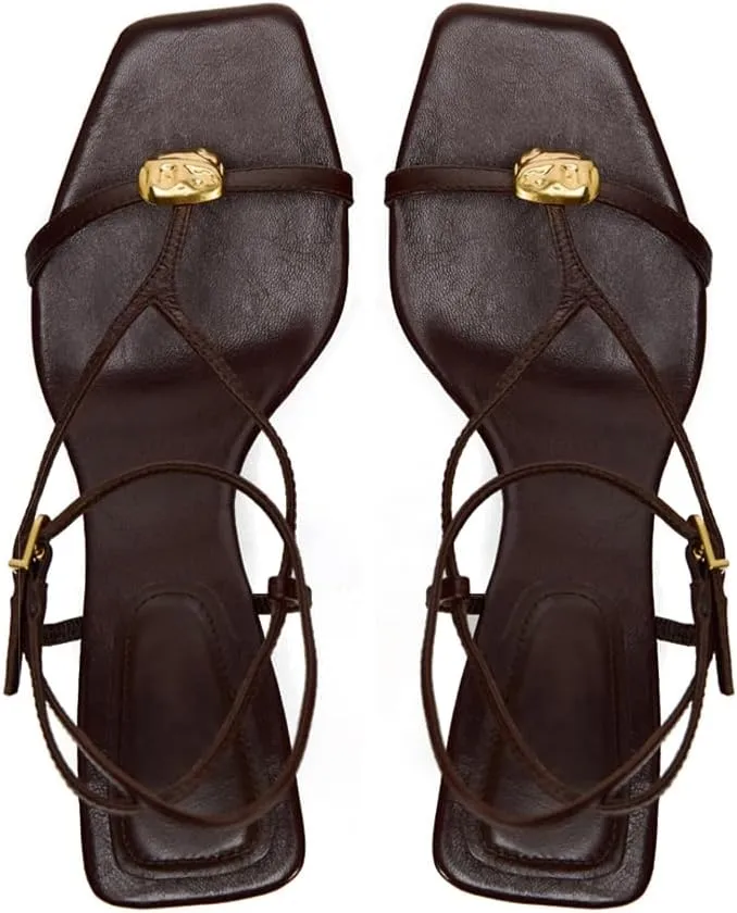 Strappy Heels for Women Lace Up Ankle Strap Square Toe High Heels 3.3 Inch Women's Wedding Party Prom Sandals