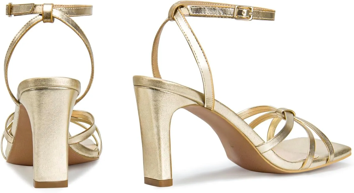 Strappy Heels for Women Lace Up Ankle Strap Square Toe High Heels 3.3 Inch Women's Wedding Party Prom Sandals