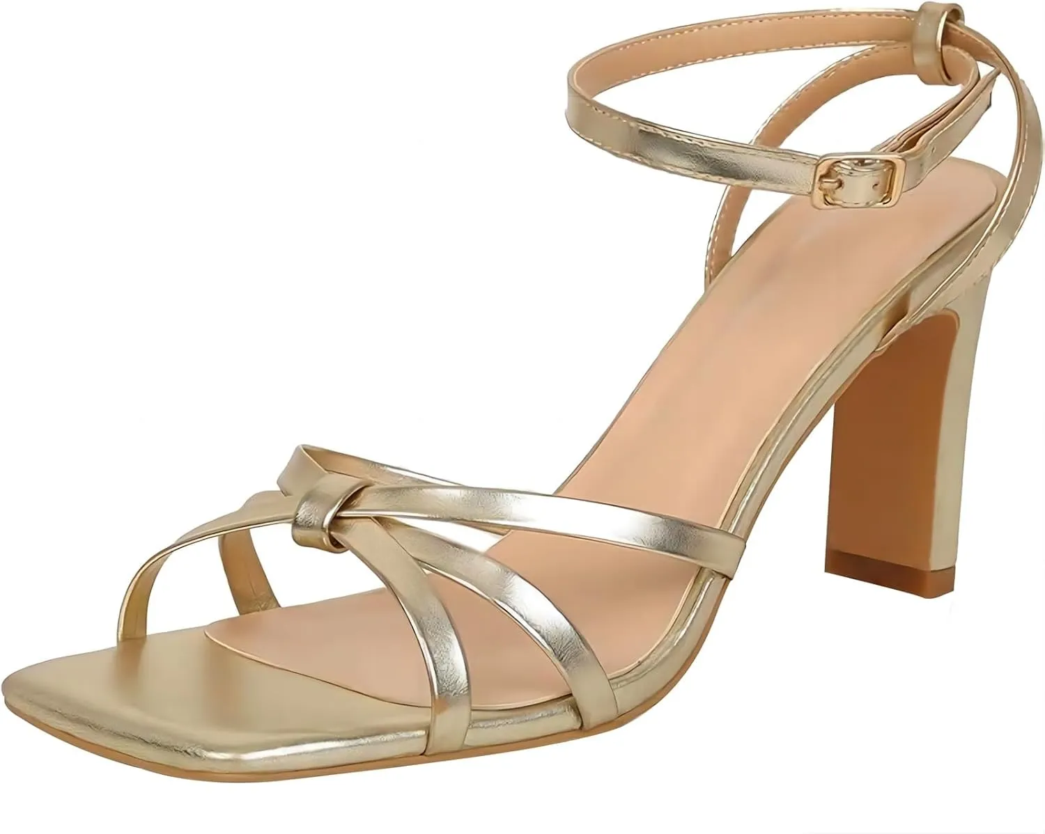 Strappy Heels for Women Lace Up Ankle Strap Square Toe High Heels 3.3 Inch Women's Wedding Party Prom Sandals